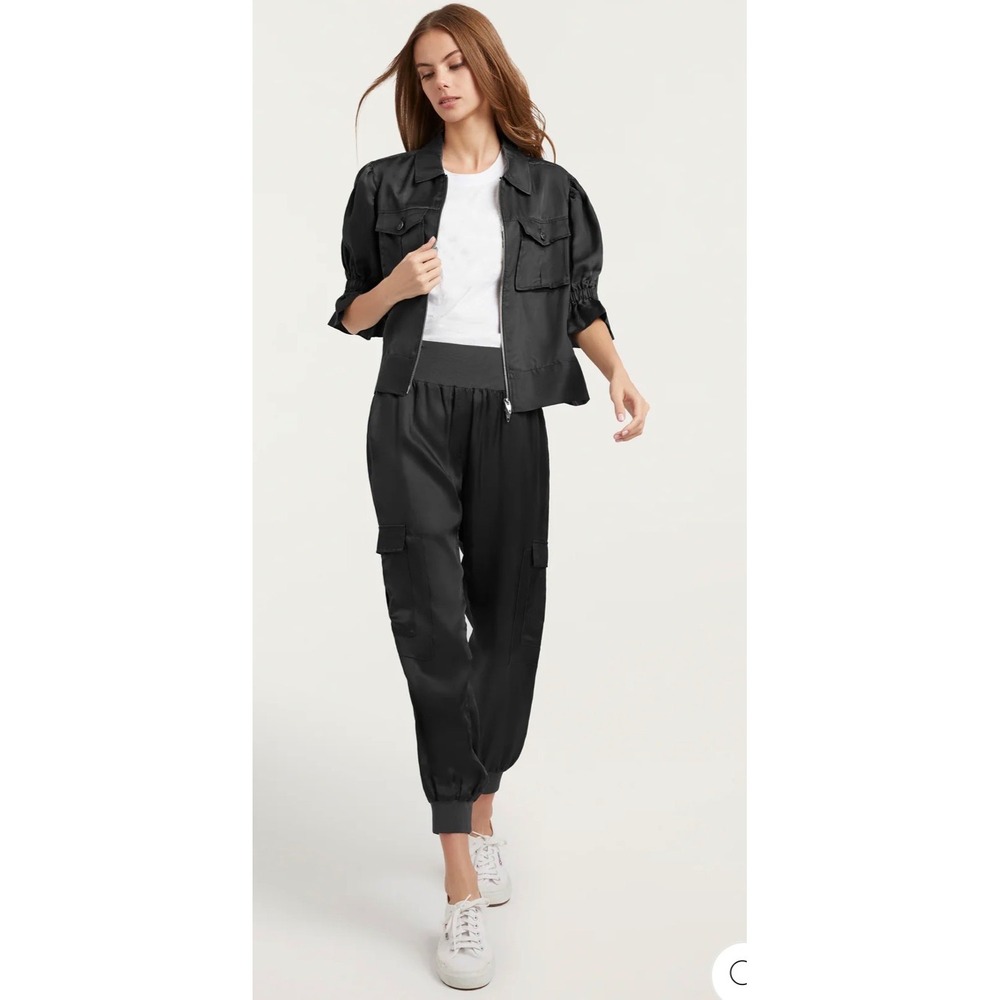 Cinq a Sept Giles Pant Women Medium Black New Satin Cargo Jogger ZP178304Z